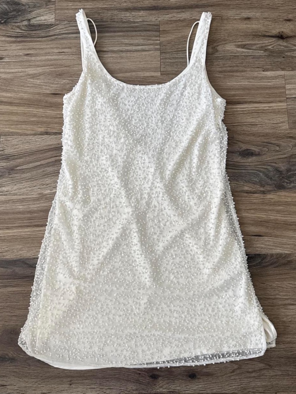 White Beaded Sleeveless Mini Dress
